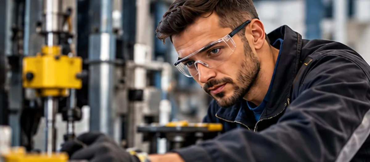 Thomas, opérateur, concentré sur sa machine